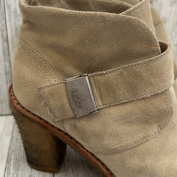 UGG Australia Brienne Beige Suede Ankle Heel Boots - Picture 3 of 10